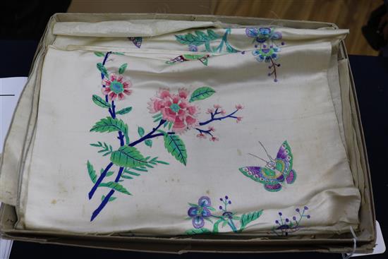 A collection of Chinese embroidered silk panels and appliques